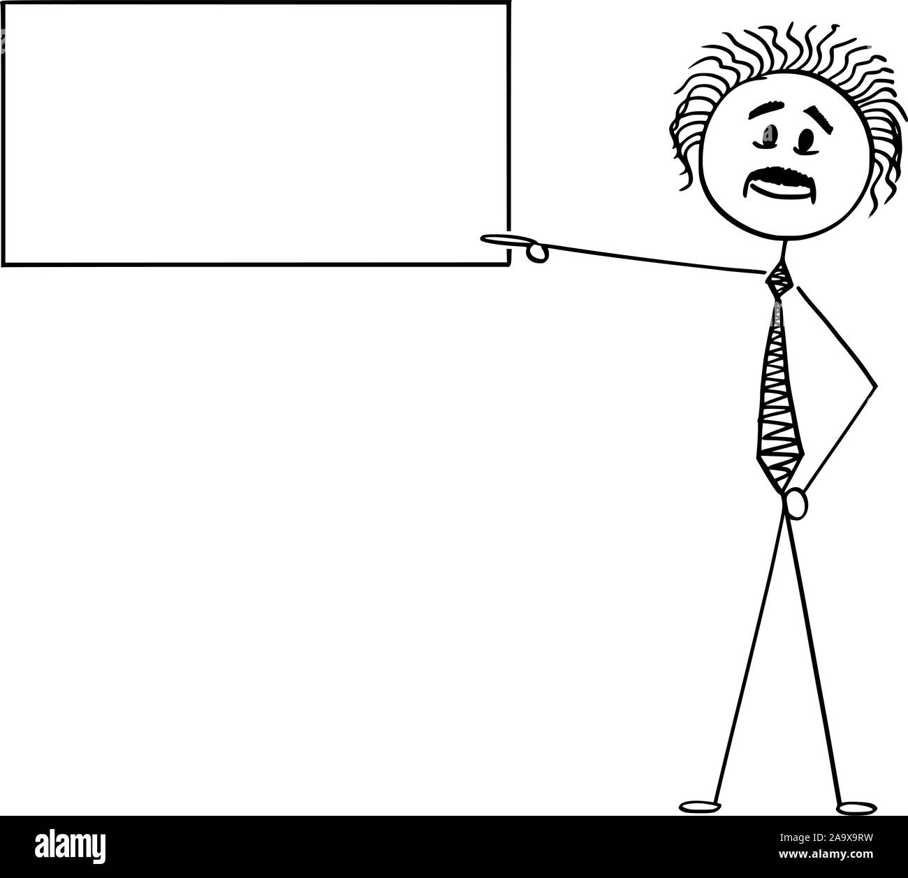 Vektor cartoon Strichmännchen Zeichnen konzeptionelle Darstellung der Wissenschaftler Albert Einstein, der auf leere Zeichen. Stock Vektor