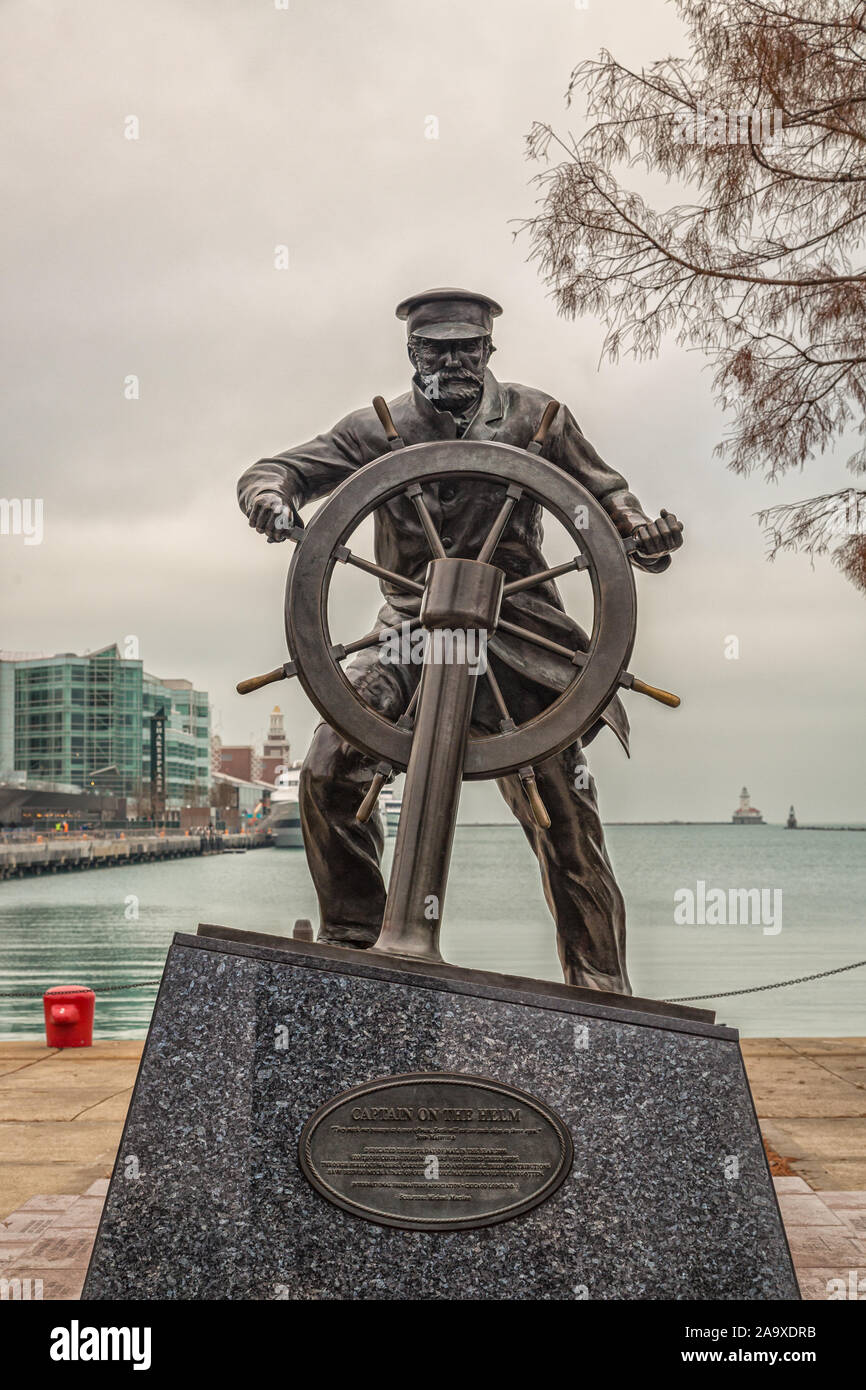 Captain on the Helm Statue in Navy Pier, Chicago Nahaufnahme Stockfoto