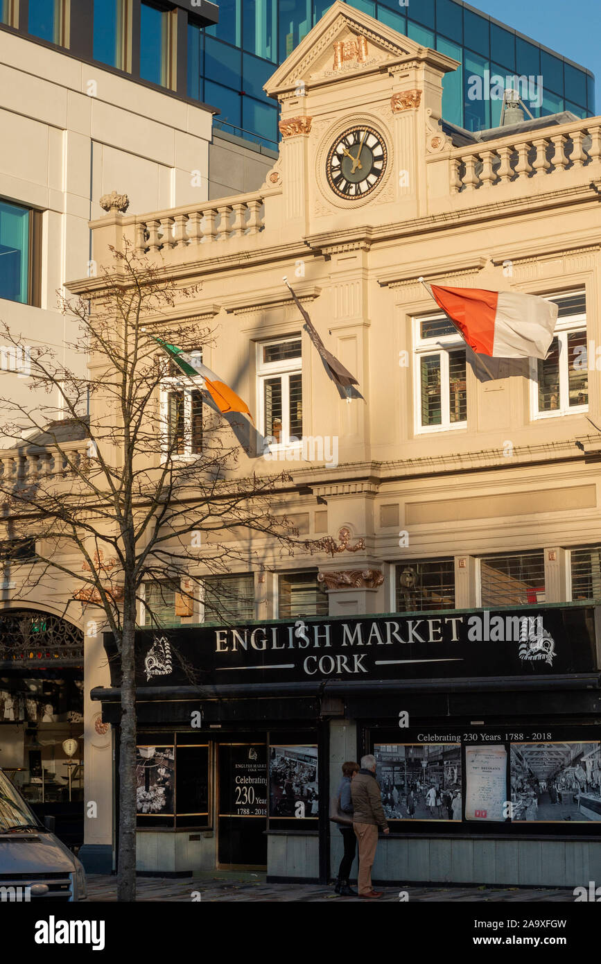 English Market Gebäudefassade oder Margadh Sasanach in Princes Street, Cork City, Irland Stockfoto