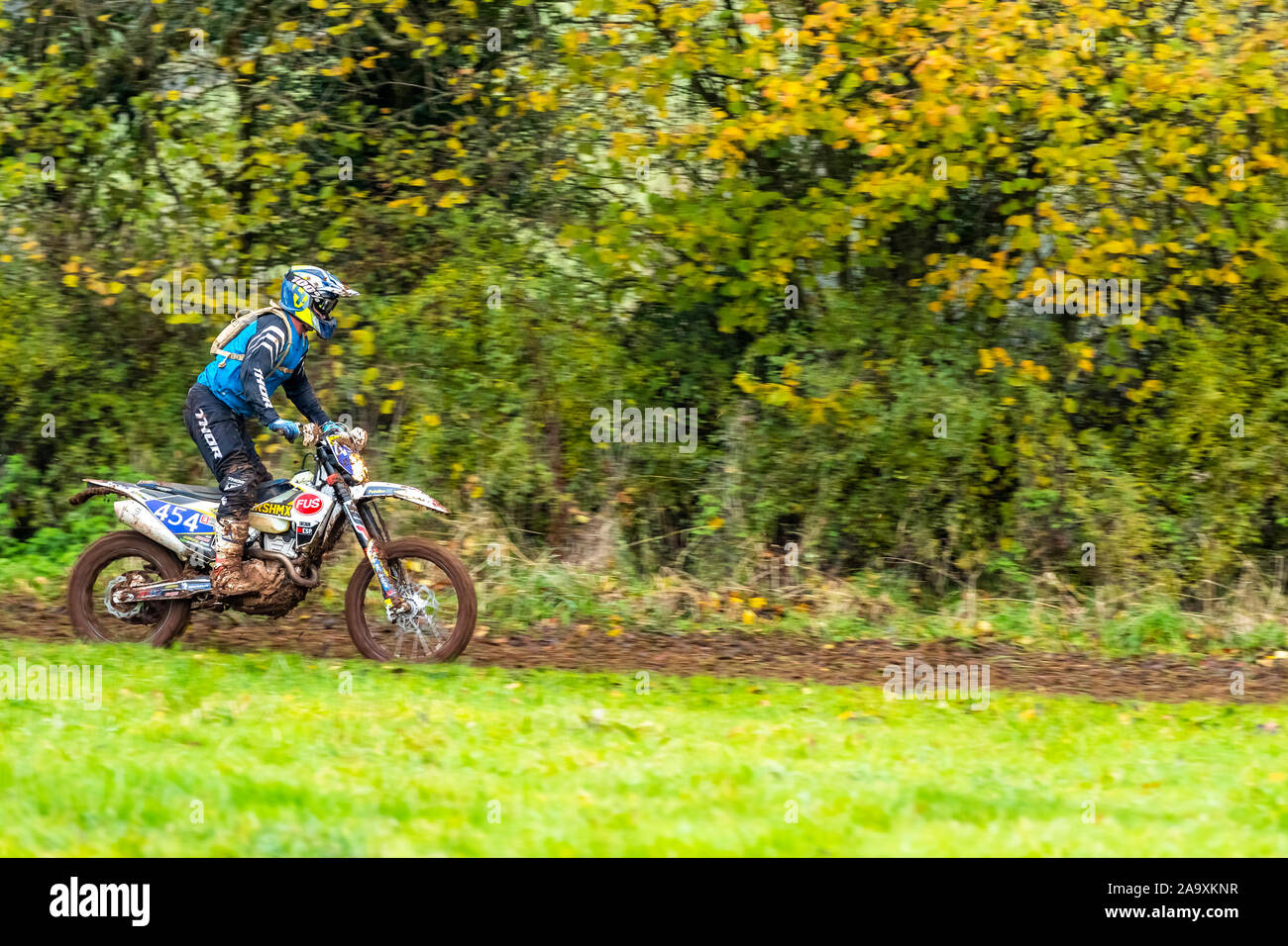 Grass Roots Motorrad Sport Event. Runde 8 des Wales & West Enduro Meisterschaft sieht Konkurrenten eine Kurs Fahrt für drei Stunden. Stockfoto