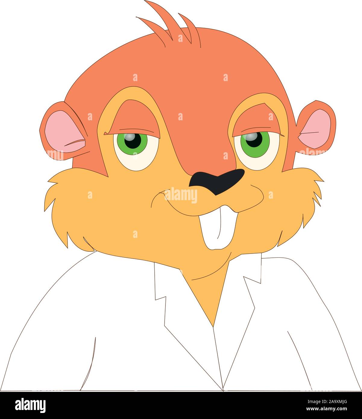 Lächelnd Bisamratte mit weißen Laborkittel. happy Nagetier im weissen Hemd. Porträt einer Smart Wissenschaftler Beaver. Forscher Tier (Ondatra Zibethicus) Stock Vektor