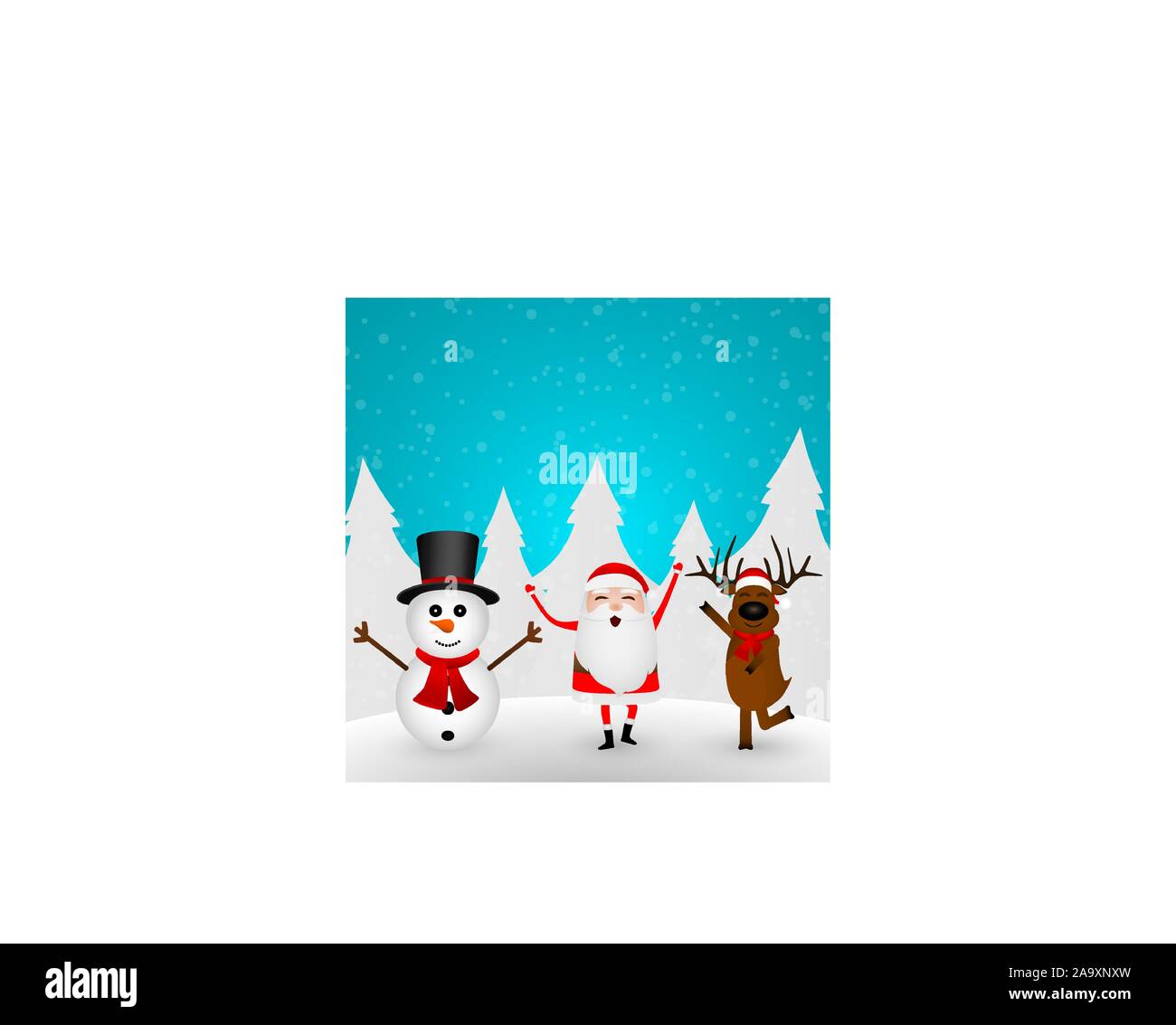Cartoon lustige Weihnachtsmann, Rentier und Schneemann Tanz in Isolation Stock Vektor