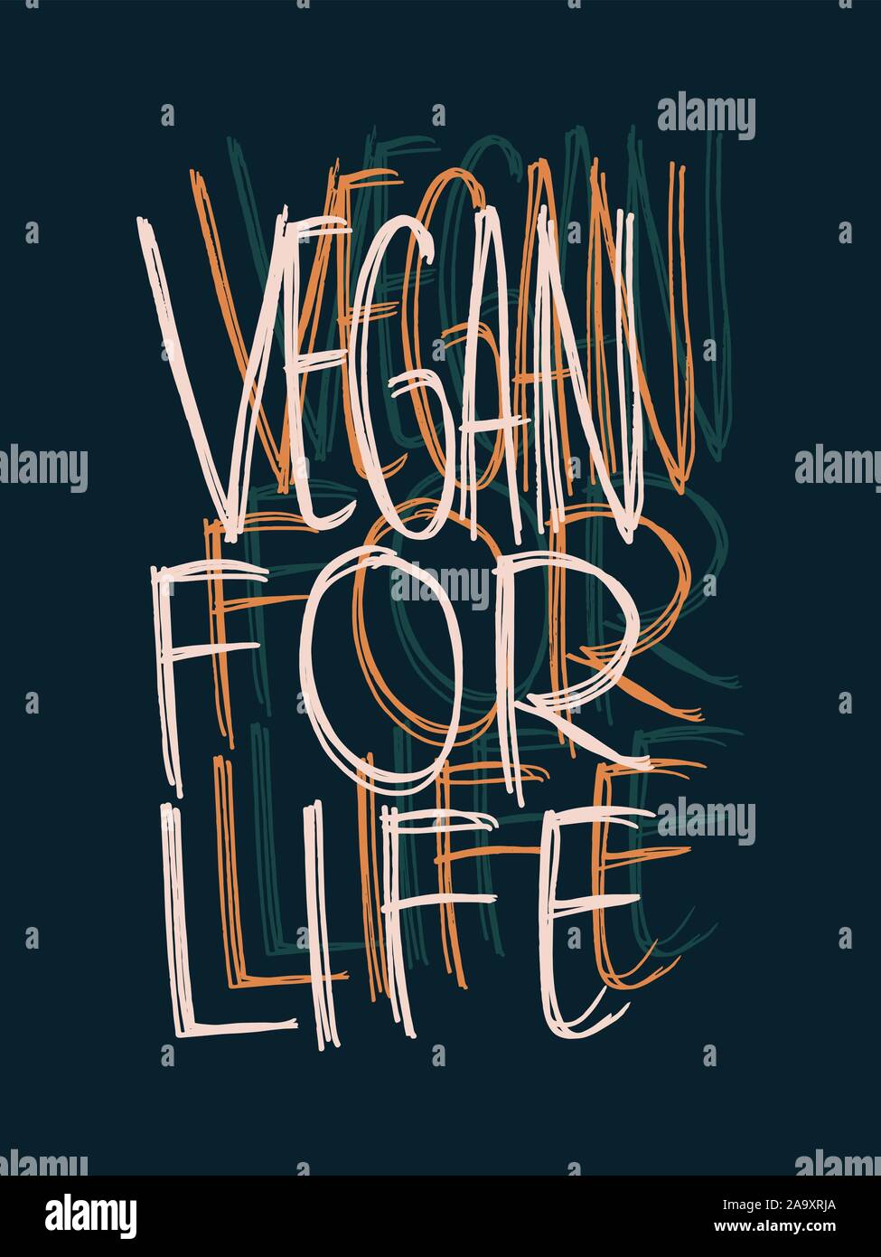 Vegan für das Leben Hand Schriftzug Vektor Design auf Dunkelblau Stock Vektor