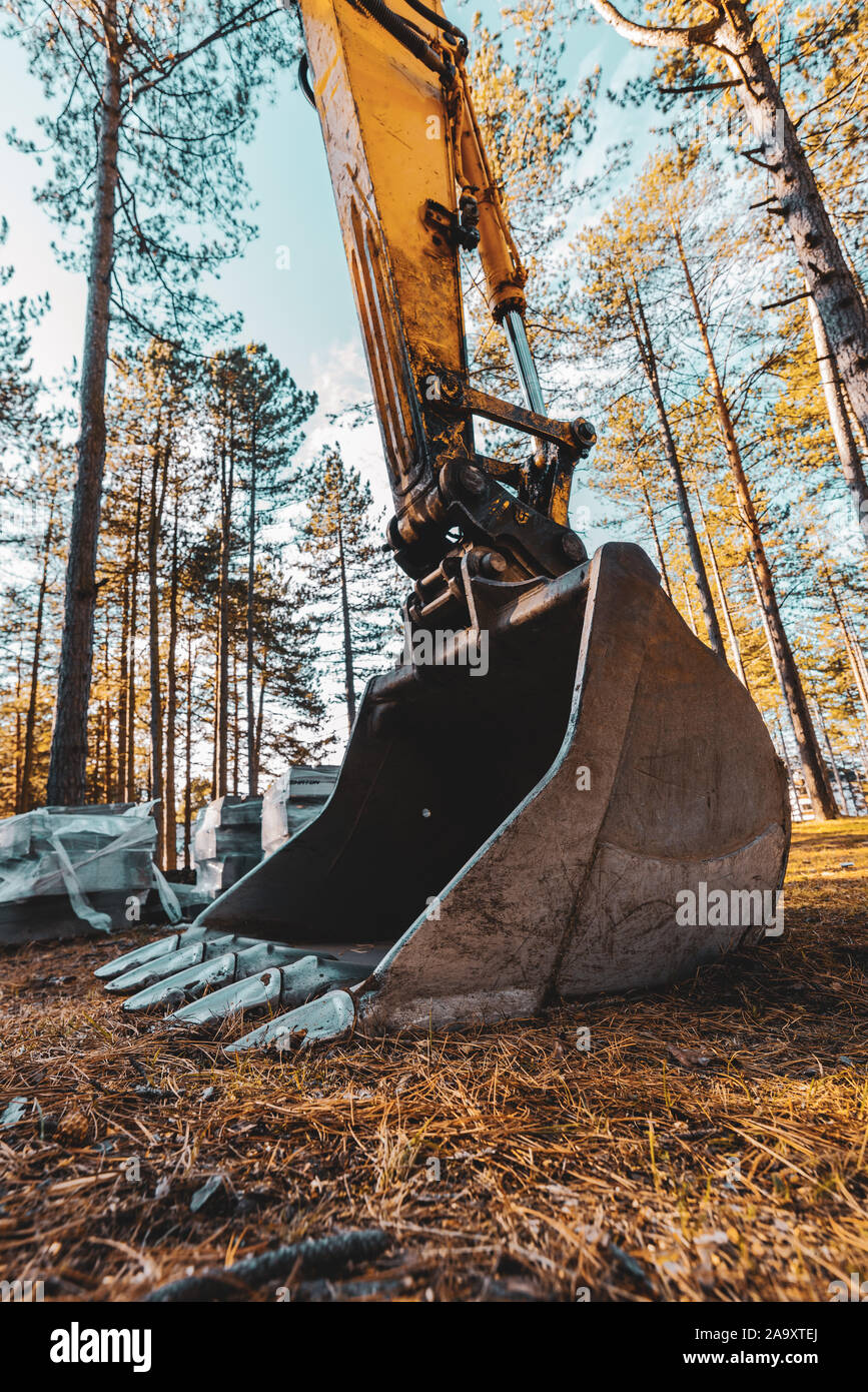 Bagger Bagger Baumaschinen im öffentlichen Park, selektiven Fokus Stockfoto