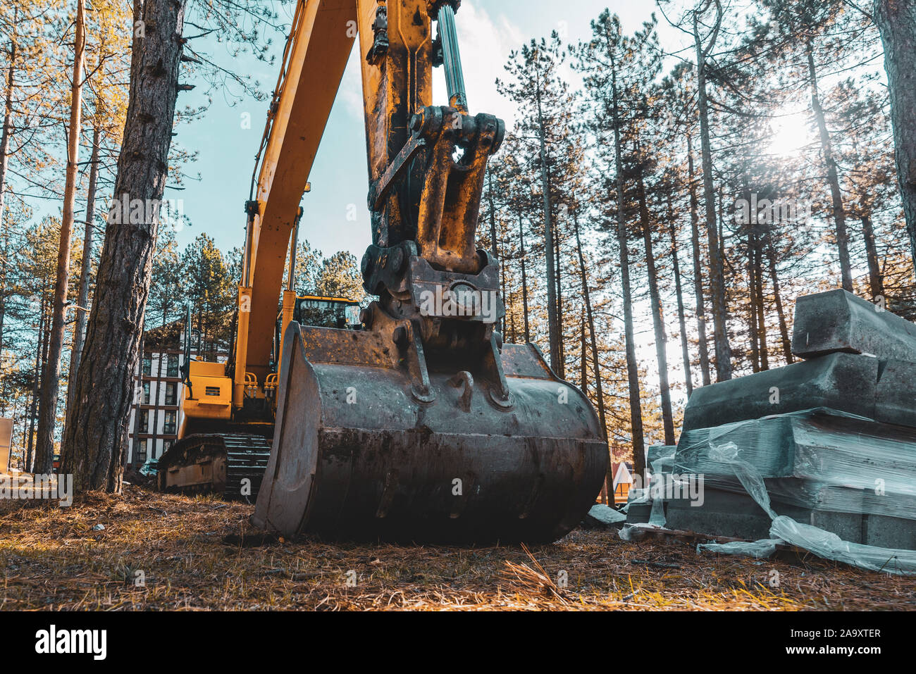 Bagger Bagger Baumaschinen im öffentlichen Park, selektiven Fokus Stockfoto