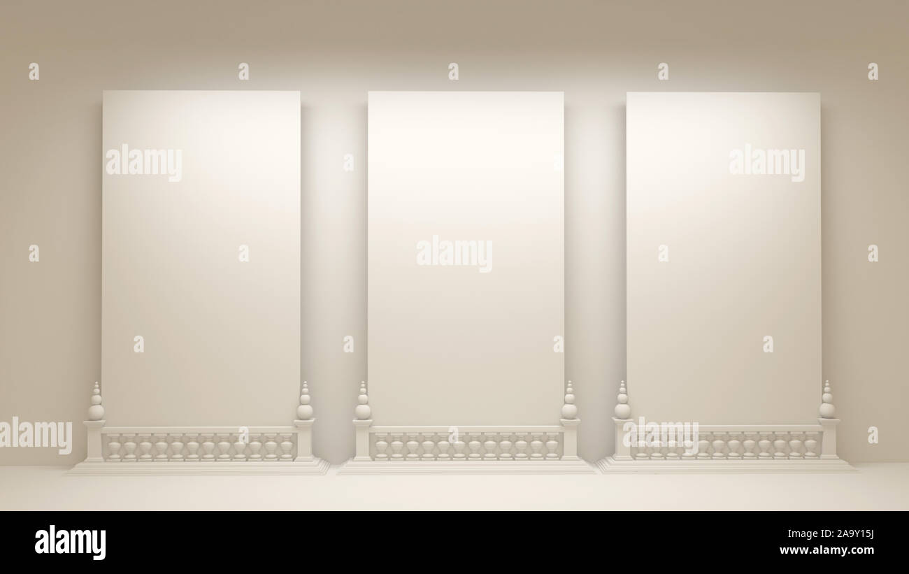 Weißer Hintergrund mit architektonischen Interieur. 3D-Rendering Stockfoto