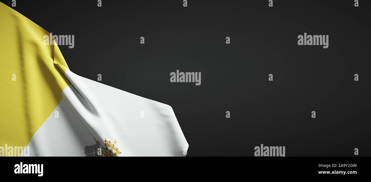 Vatikanische Flaggengewebe auf einfarbigem dunklem Hintergrund Stockfoto