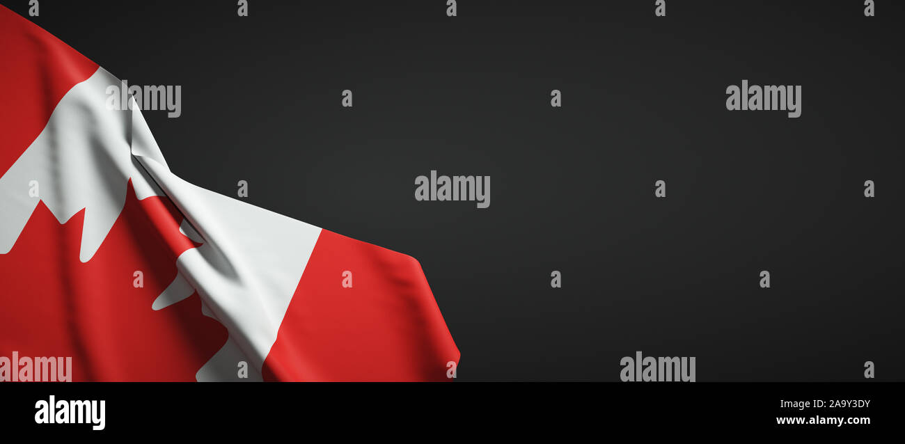 Canada Flaggengewebe auf einfarbigem dunklem Hintergrund Stockfoto