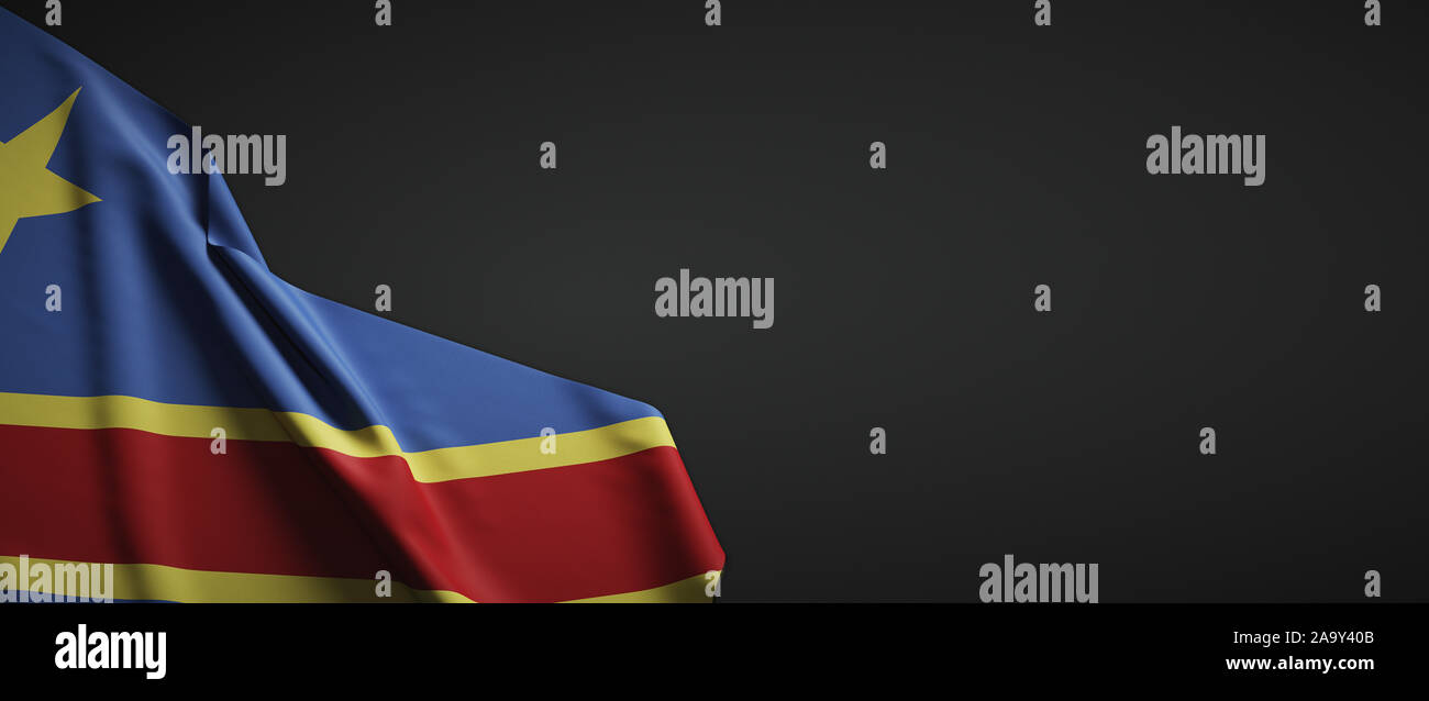 Demokratische Republik Kongo Flaggengewebe auf einfarbigem dunklem Hintergrund Stockfoto