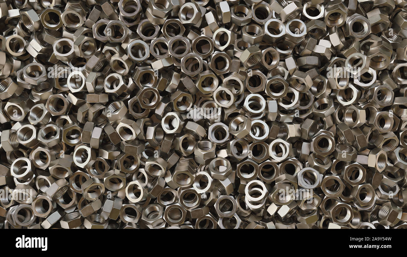Metallische Schrauben und Muttern für Metal industrial high definition Textur und den Hintergrund der 3D-Darstellung Stockfoto
