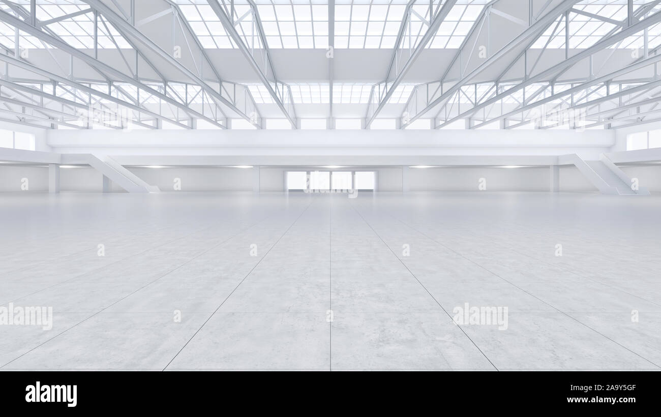 3D-Render von leeren Ausstellungsfläche. Hintergrund für Ausstellungen und Veranstaltungen. Gefliester Fußboden. Marketing mock up. Stockfoto