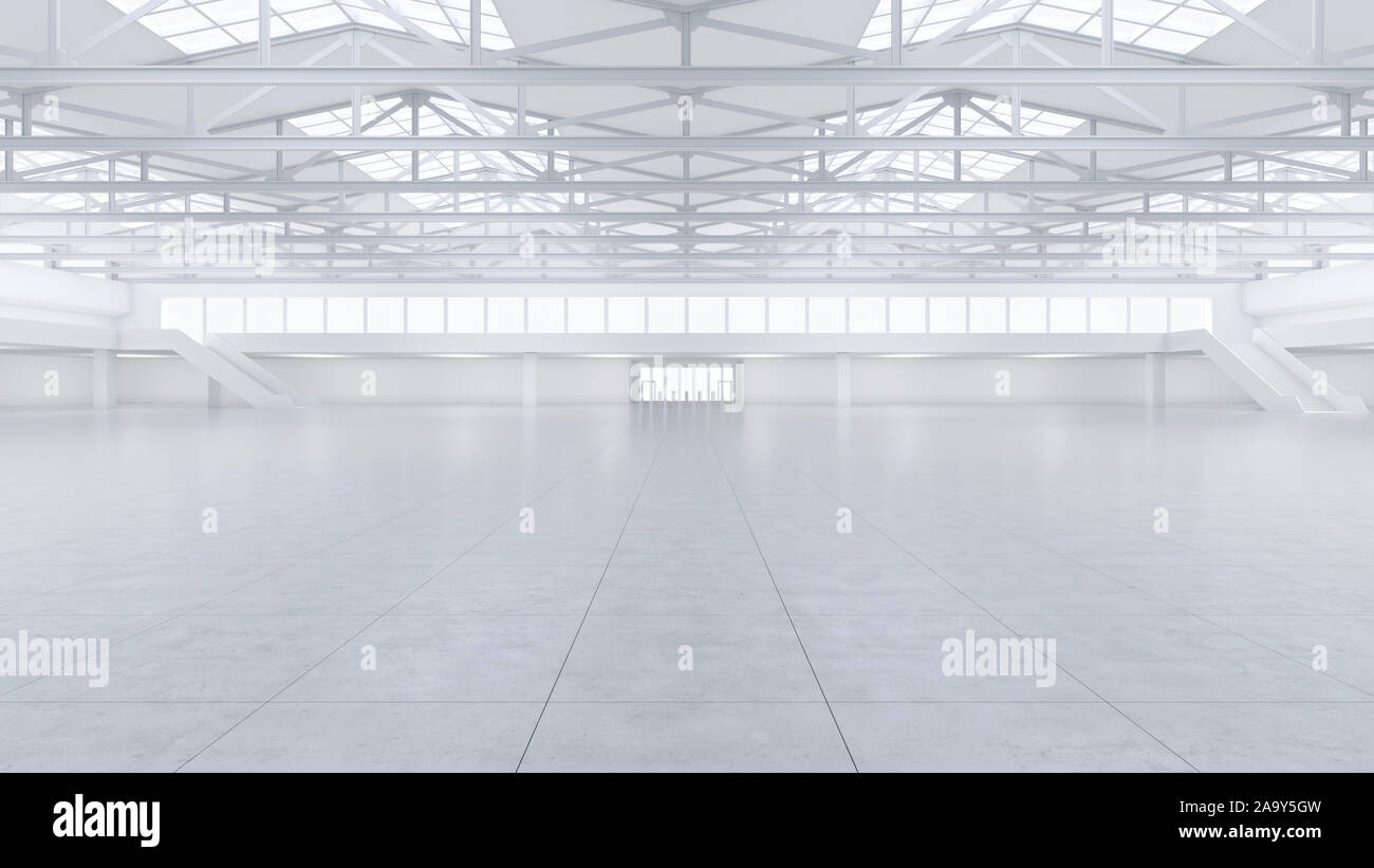 3D-Render von leeren Ausstellungsfläche. Hintergrund für Ausstellungen und Veranstaltungen. Gefliester Fußboden. Marketing mock up. Stockfoto