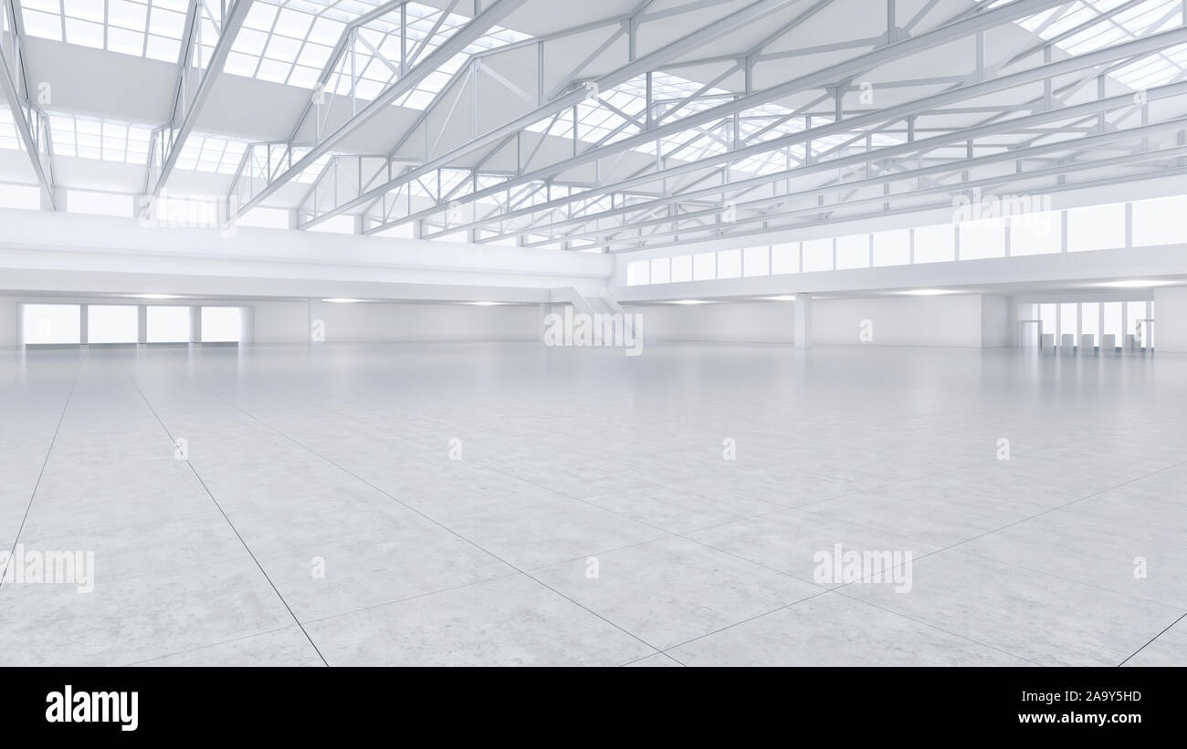 3D-Render von leeren Ausstellungsfläche. Hintergrund für Ausstellungen und Veranstaltungen. Gefliester Fußboden. Marketing mock up. Stockfoto