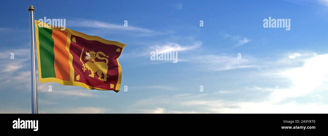 Flagge von Sri Lanka Aufstieg winkt dem Wind mit Himmel im Hintergrund Stockfoto