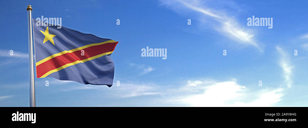 Flagge der Demokratischen Republik Kongo Aufstieg winkt dem Wind mit Himmel im Hintergrund Stockfoto
