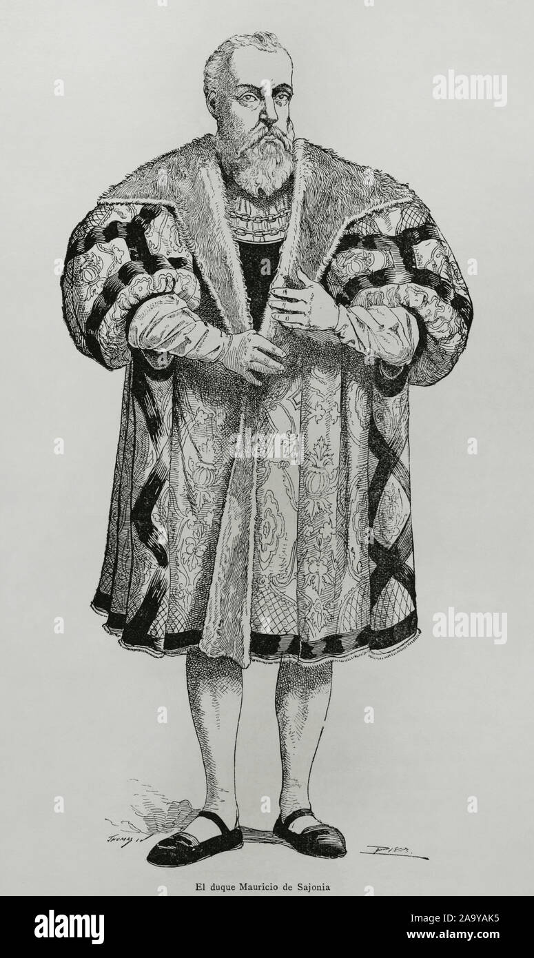 Maurice (1521-1553). Kurfürst von Sachsen (1547-1553). Gravur. Museo Militar, 1883. Stockfoto