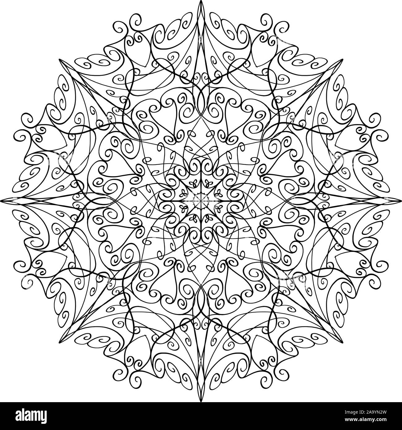 Vektor Feder und Tinte Zeichnung von Schneeflocke Form, runde dekorative Grafik Design in Mandala Stil. Stock Vektor