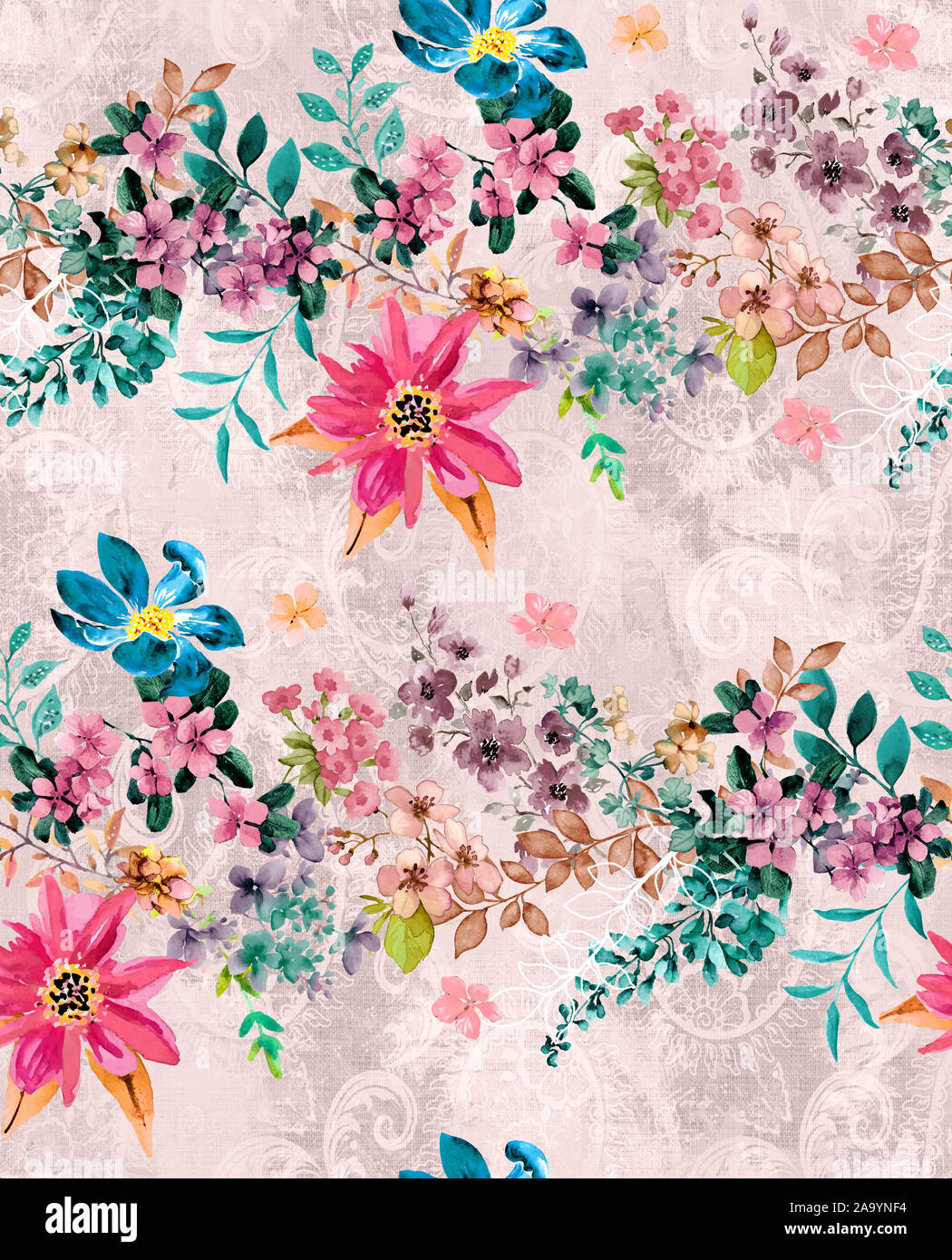 Nahtlose florales Muster mit bunten Blumen und Blätter. Die elegante Vorlage für Mode wird gedruckt. Modernes floral background. Bereit für Textildruck. Stockfoto