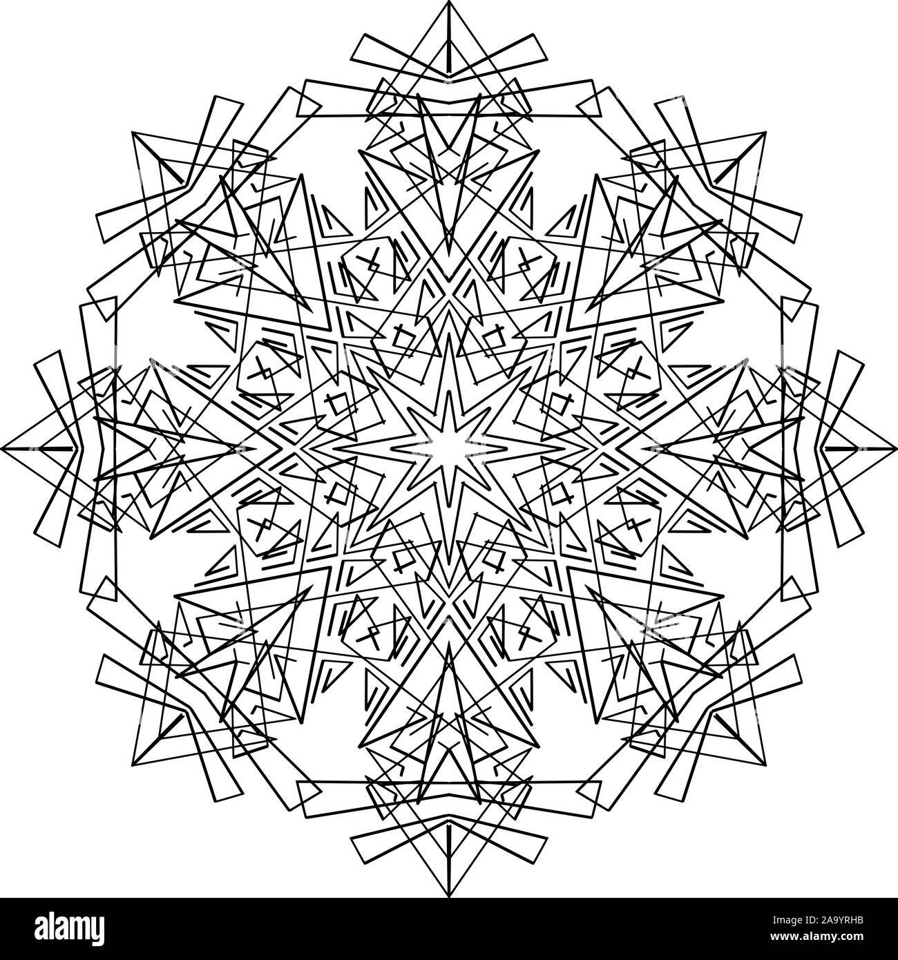 Vektor Feder und Tinte Zeichnung von Schneeflocke Form, runde dekorative Grafik Design in Mandala Stil. Stock Vektor