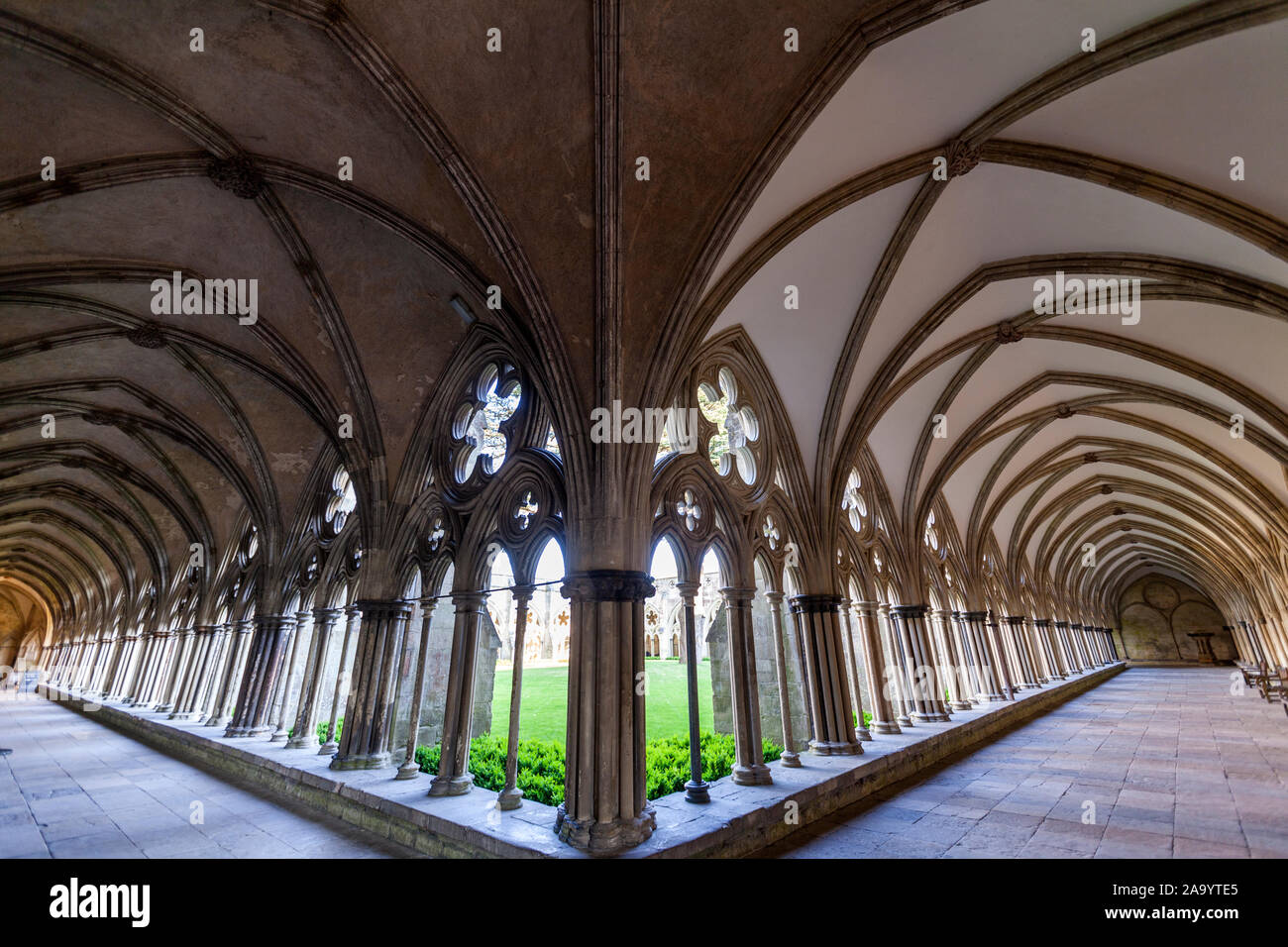 Kreuzgang in der Kathedrale von Salisbury, Salisbury, Wiltshire, England, Großbritannien Stockfoto