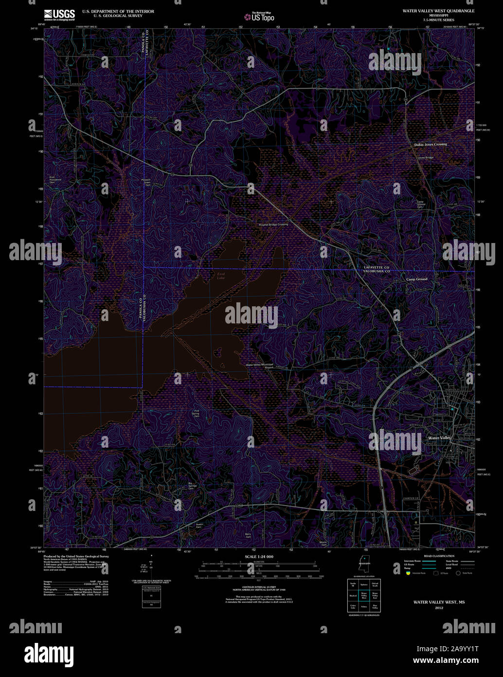 USGS TOPO Karte Mississippi MS Wasser Valley West 20120321 TM invertiert Wiederherstellung Stockfoto