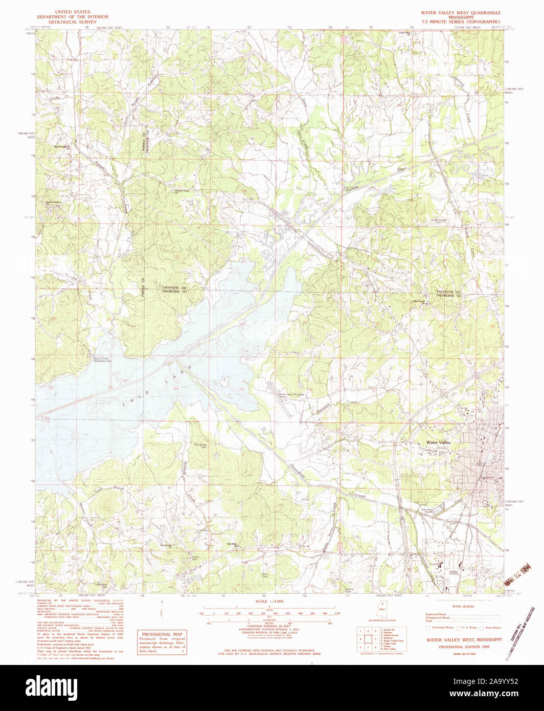 USGS TOPO Karte Mississippi MS Wasser Valley West 336675 1983 24000 Wiederherstellung Stockfoto