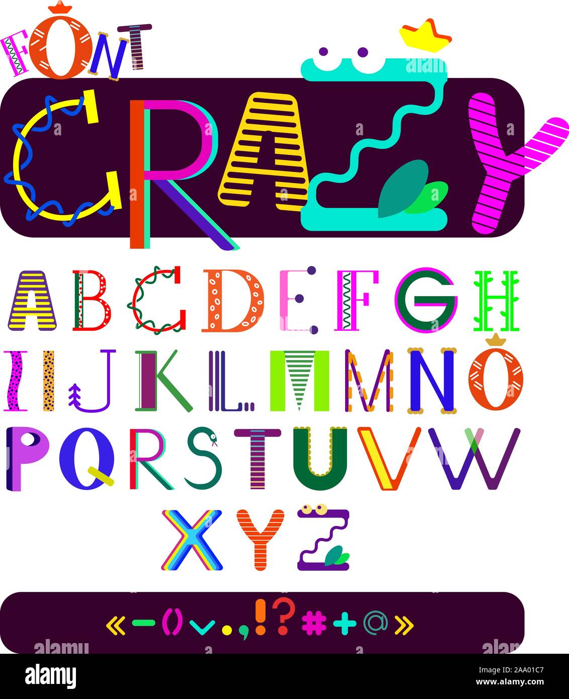 Lustige Kinder Schrift bunt verschiedene Buchstaben. Cartoon crazy Stil  Buchstaben und Symbole Stock-Vektorgrafik - Alamy
