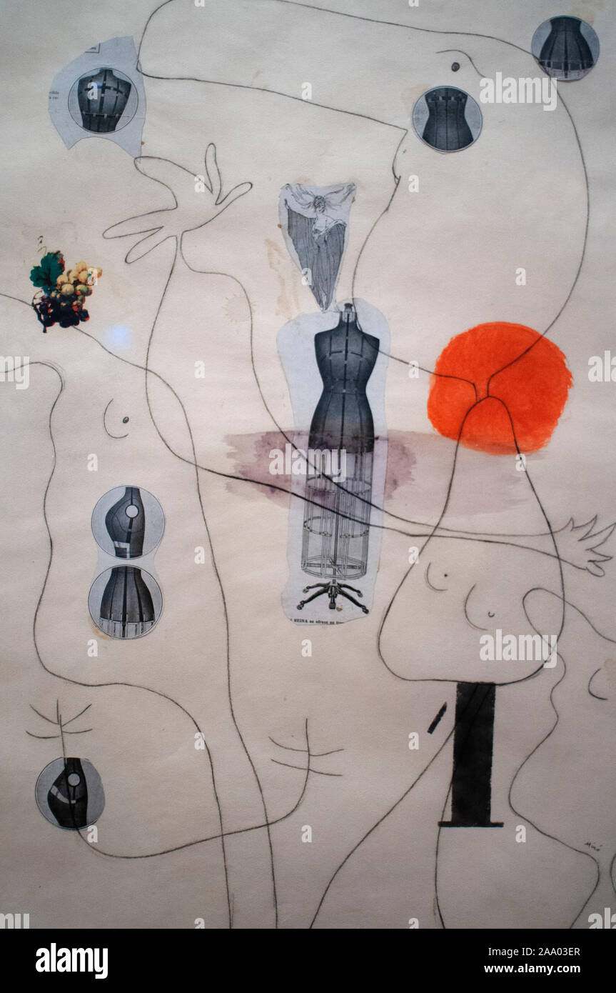 Joan Miró (1893-1983) Métamorphose 1936 (1933?) Bleistift und Aquarell, Collage im Stülerbau Das Museum Berggruen Sammlung moderner Kunst ist in einem denkmalgeschützten Gebäude Stockfoto