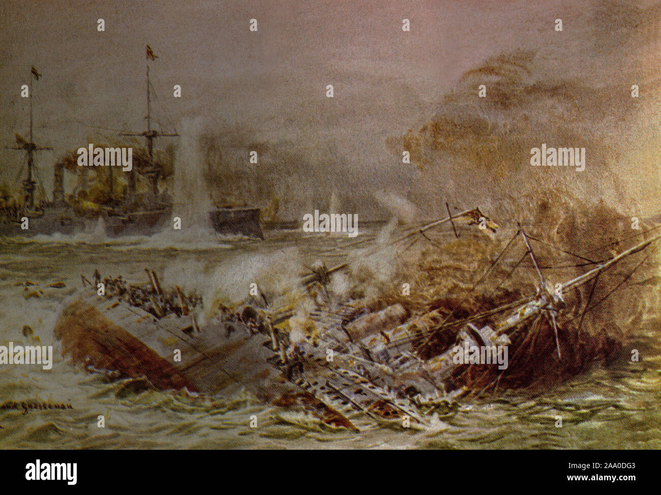 Ein Gemälde von William Lionel Wyllie zeigt das Ende der Scharnhorst ein Panzerkreuzer der deutschen Kaiserlichen Marine (Kaiserliche Marine). Es war versenkt und in Aktion gesunken, während ihre Schwester Schiff während der gneisenau weiter zu kämpfen. Schlacht von den Falkland Inseln, 8. Dezember 1914. Stockfoto