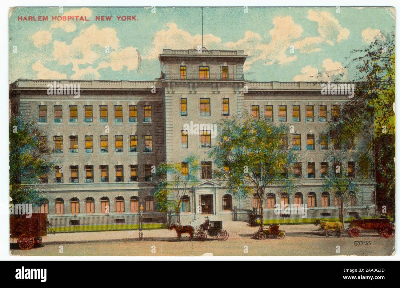 Illustrierte Postkarte der Harlem Hospital von 506 Lenox Avenue in Harlem, Manhattan, New York City, 1912. Von der New York Public Library. () Stockfoto
