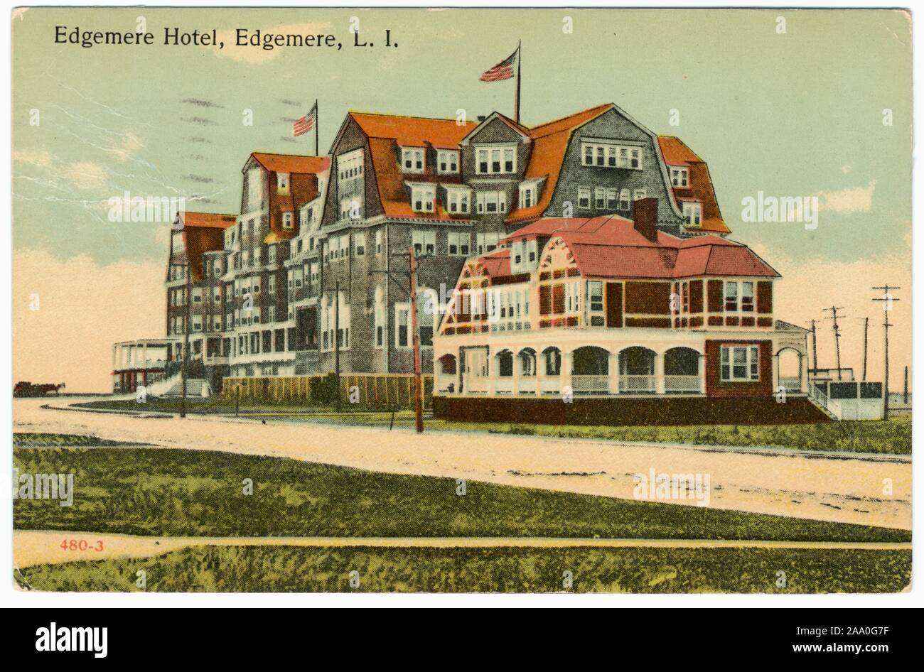 Illustrierte Postkarte des Edgemere Hotel in Edgemere, New York City, 1912. Von der New York Public Library. () Stockfoto