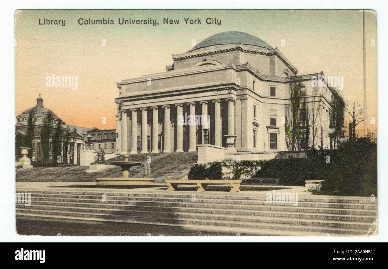 Illustrierte Postkarte von der Columbia University Library, New York City, von Ess Ess Foto Co, 1913 veröffentlicht. Von der New York Public Library. () Stockfoto