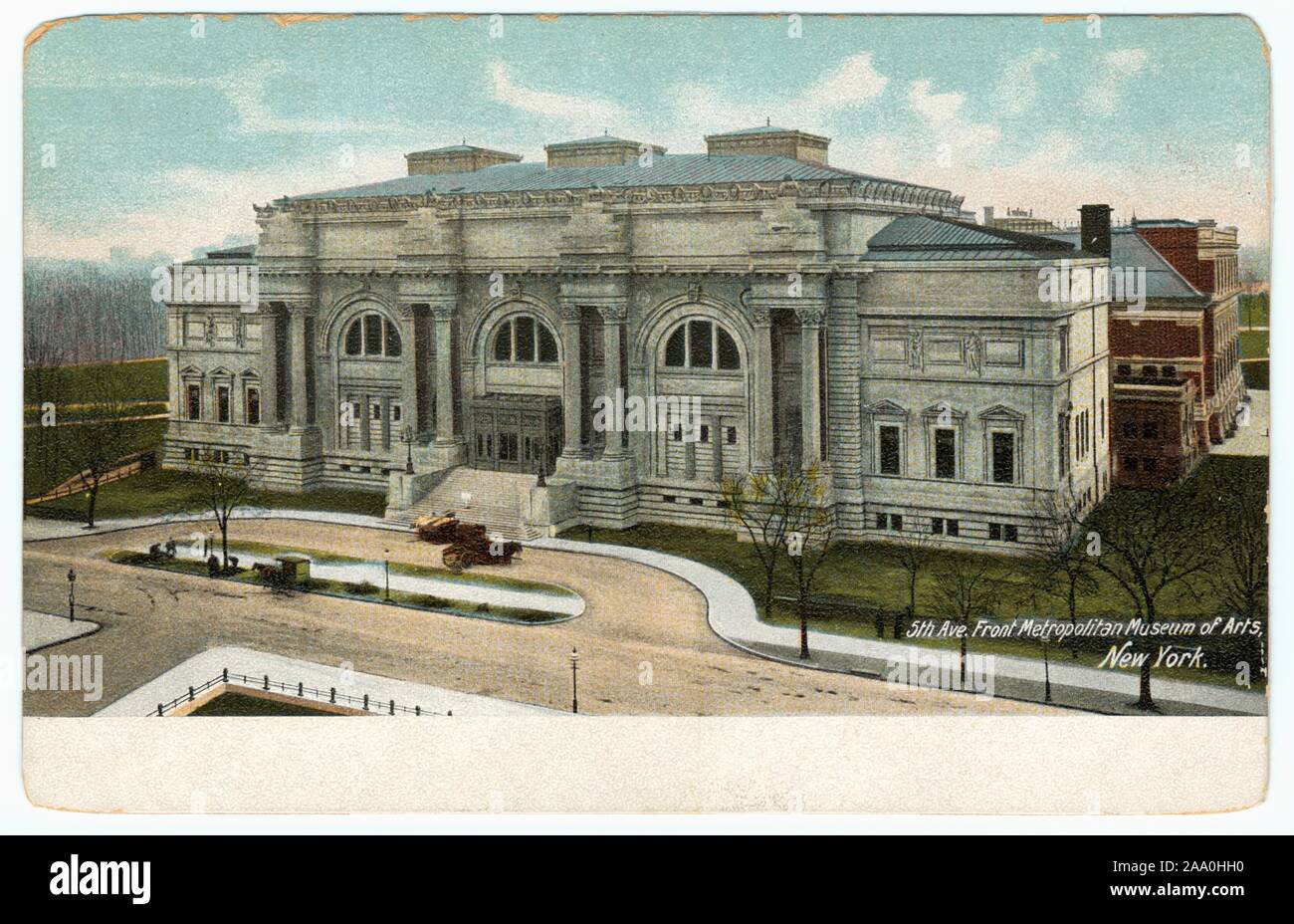 Illustrierte Postkarte des 5th Avenue vorne Metropolitan Museum of Arts, New York City, die von H. C, 1905 veröffentlicht. Leighton Co. Aus der New York Public Library. () Stockfoto