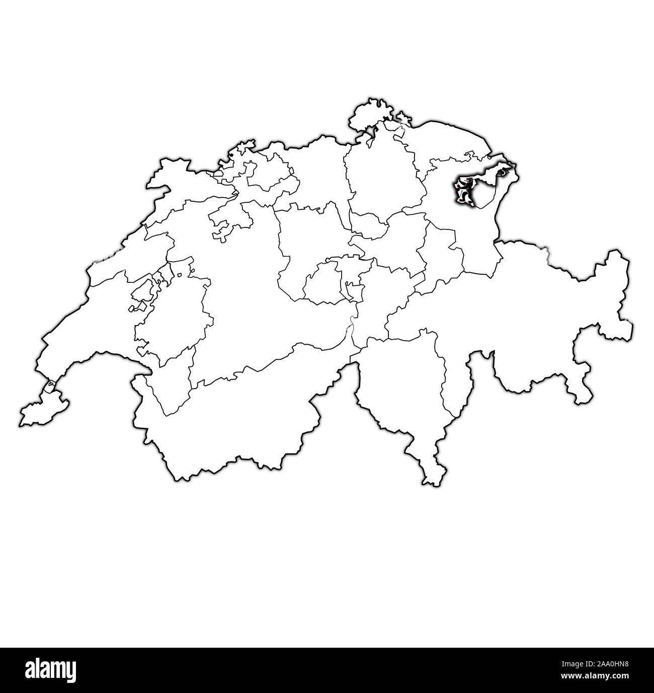 Flagge und Gebiet von Appenzell Ausserrhoden Kanton auf der Karte von administrativen Abteilungen der Schweiz Stockfoto