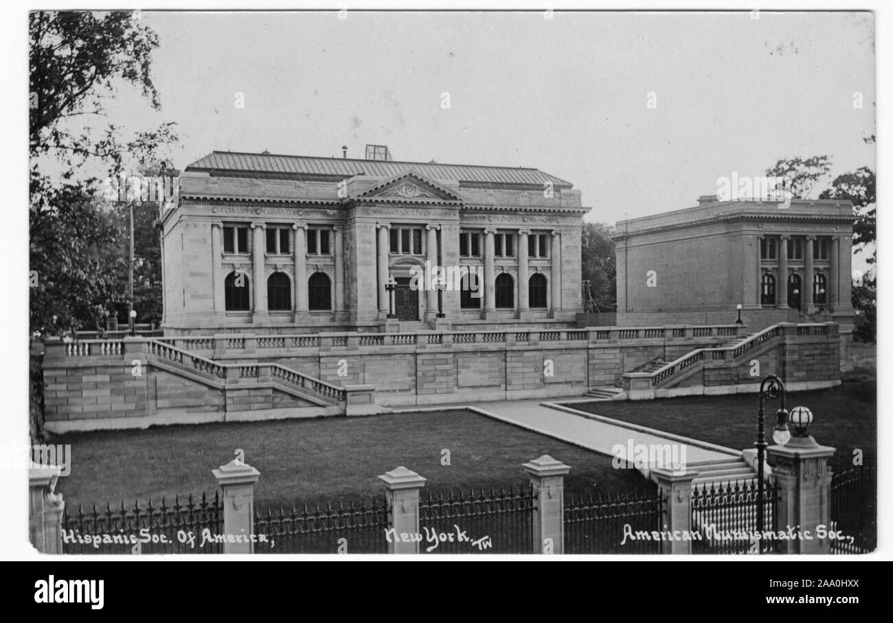 Postkarte von Hispanic numismatische Gesellschaft von Amerika, New York City, copyright Thaddeus Wilkerson, 1910 eingraviert. Von der New York Public Library. () Stockfoto