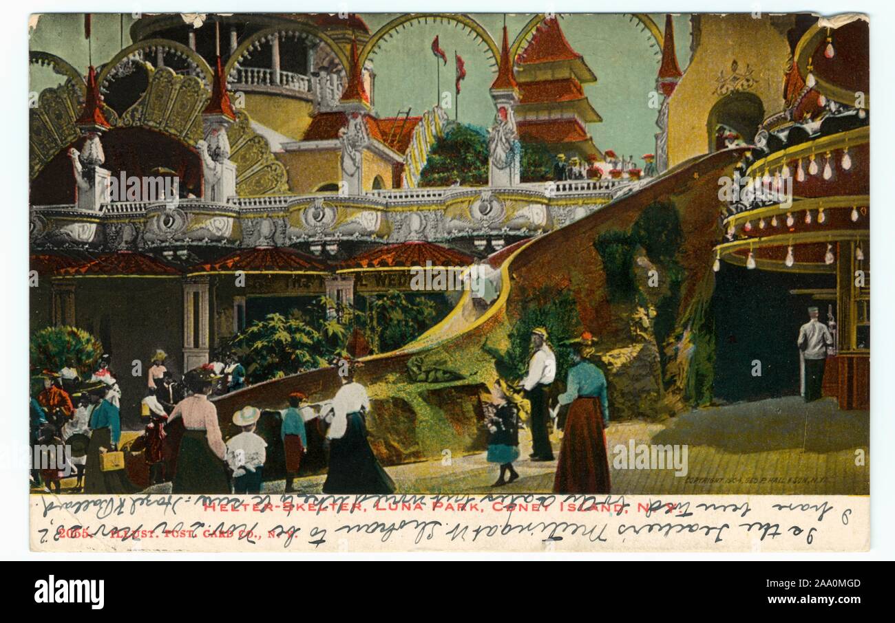 Illustrierte Postkarte von Besucher am Helter Skelter Folie in der Coney Island Luna Park, New York City, durch illustrierte Postkarte Co, 1904 veröffentlicht. Von der New York Public Library. () Stockfoto