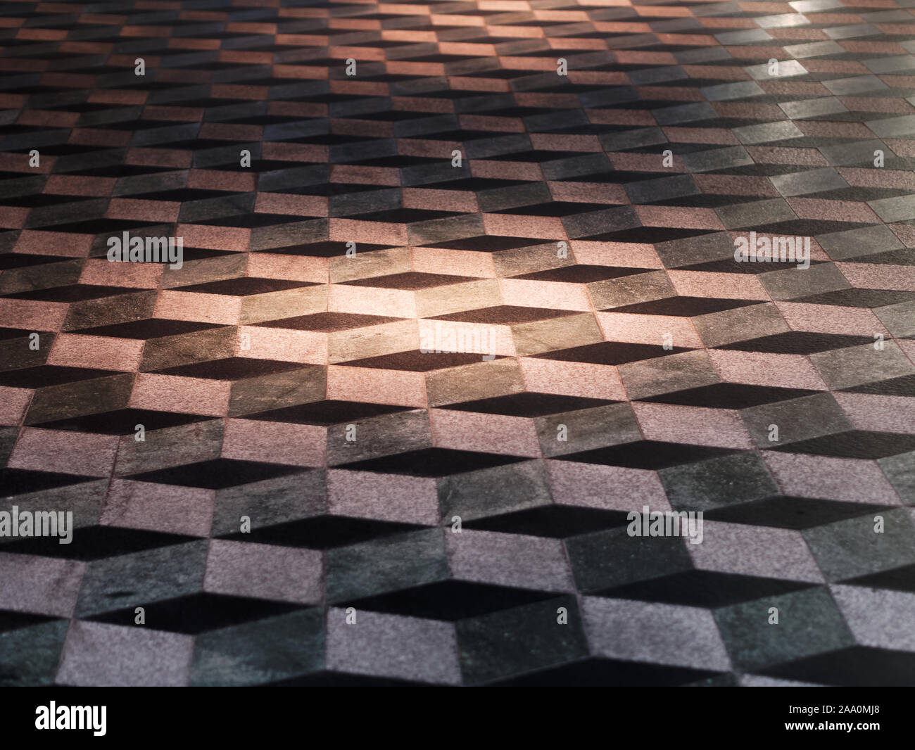 Perspektivische Ansicht der optischen Illusion Dreidimensionale Bodenfliesen Stockfoto