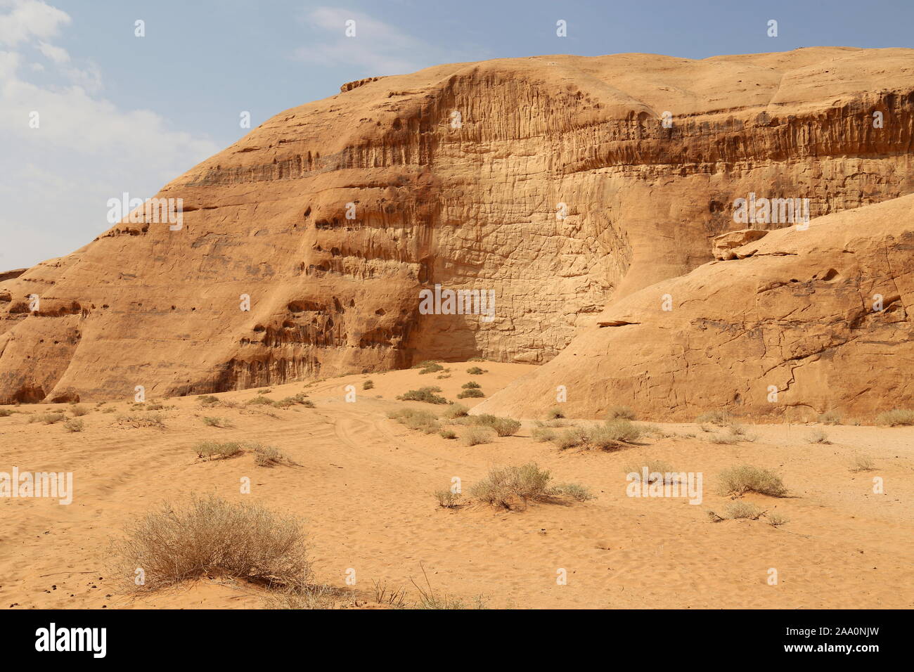 Felsformationen aus Natursandstein, Schutzgebiet Wadi Rum, Gouvernement Aqaba, Jordanien, Naher Osten Stockfoto
