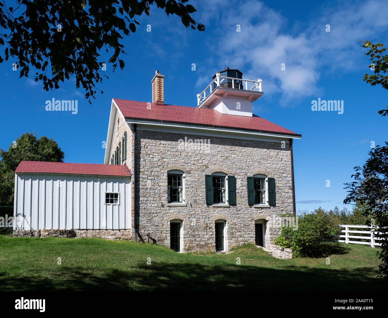 Pottawatomie Leuchtturm, Rock Island State Park, Door County, Wisconsin. Stockfoto