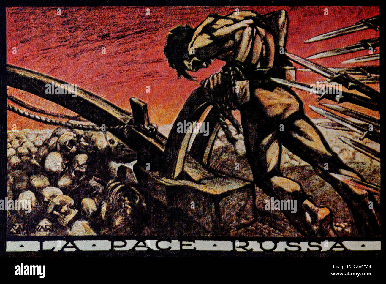 Ein 1917 Italienisch, antikommunistischen Poster aus dem Zweiten Weltkrieg ein. Stockfoto