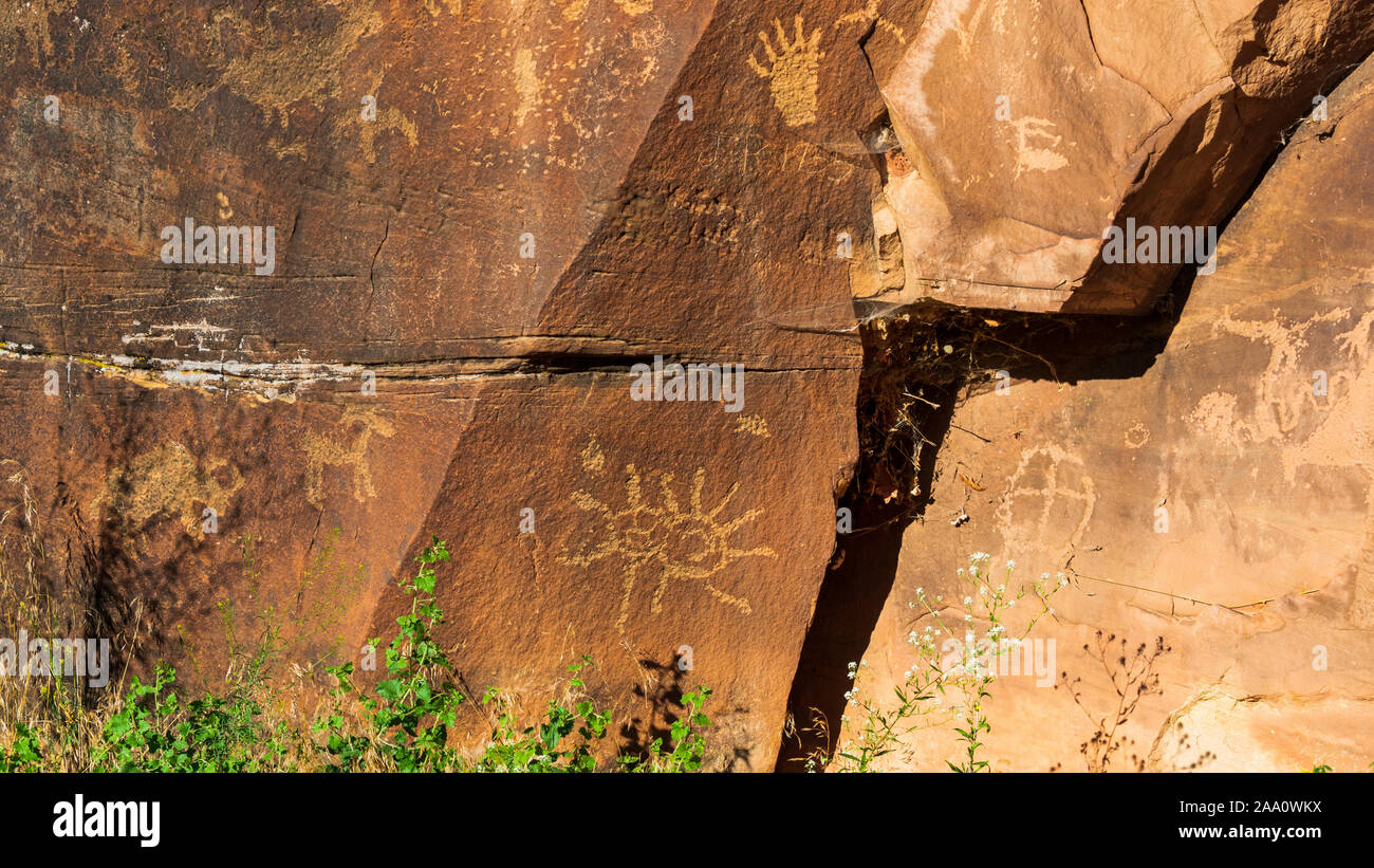 Newspaper Rock Petroglyphen, Canyonlands, Utah Stockfoto