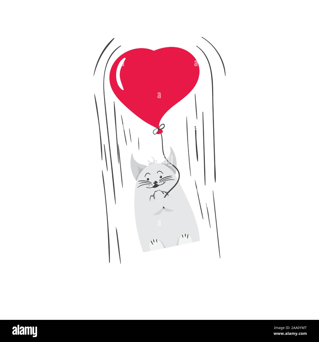 Cute Kitten wünsche einen schönen Urlaub. Das Kätzchen ist das Fliegen in einem Ballon-Vector Illustration Stock Vektor