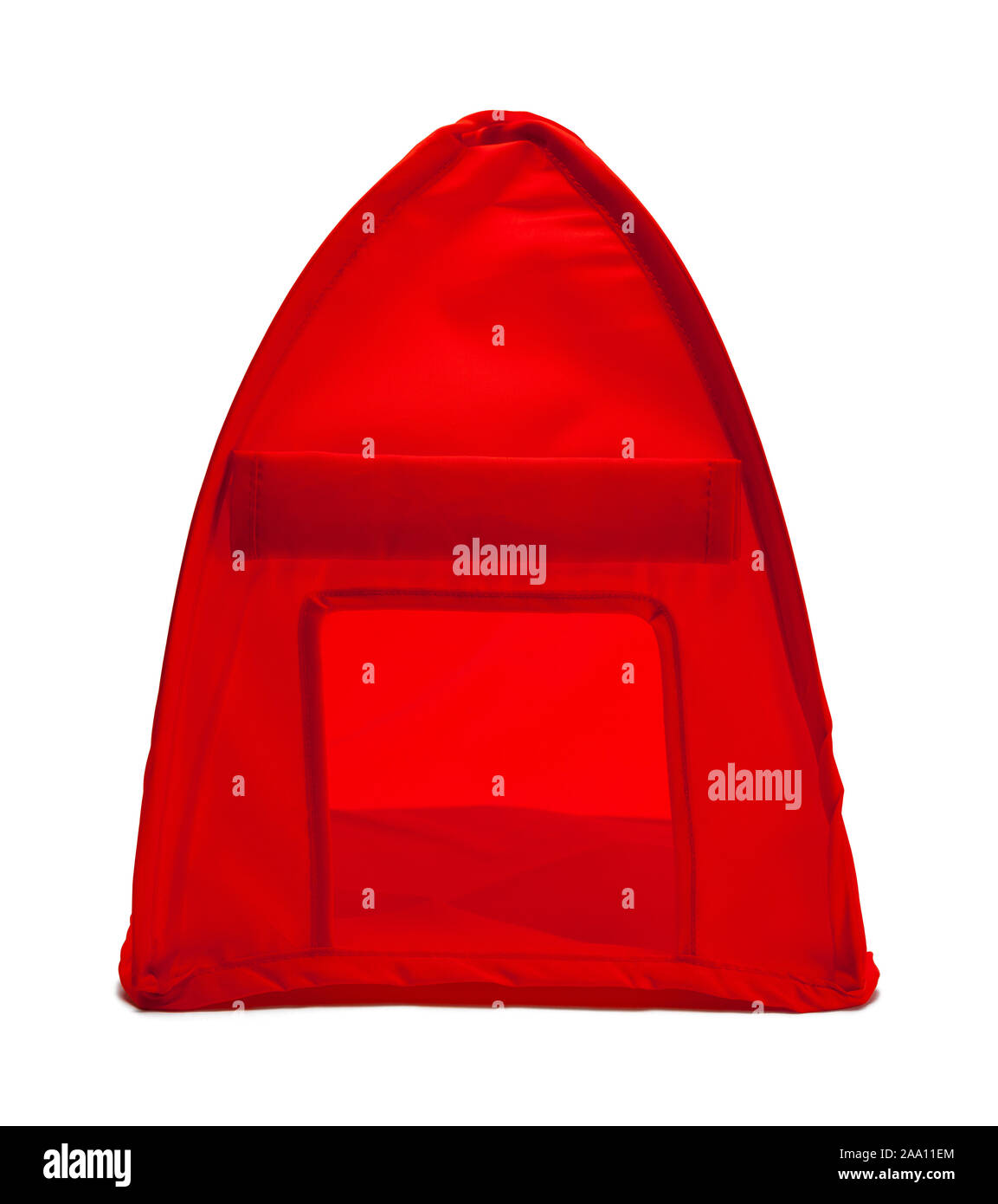 Kleine rote Spielzeug Zelt isoliert auf weißem Hintergrund. Stockfoto