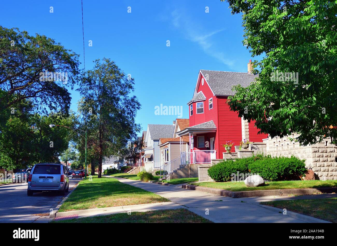 Chicago, Illinois, USA. Die wohnbebauung von Einfamilienhäusern in der Arbeiterklasse Nachbarschaft von Pullman. Stockfoto