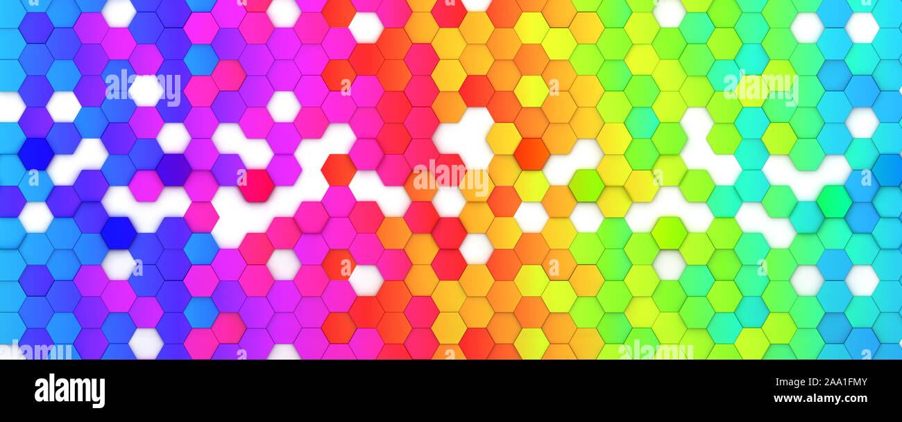 Abstrakte helle und farbenfrohe Hexagon Mosaik Tapeten oder Hintergrund - 3D-Rendering Stockfoto