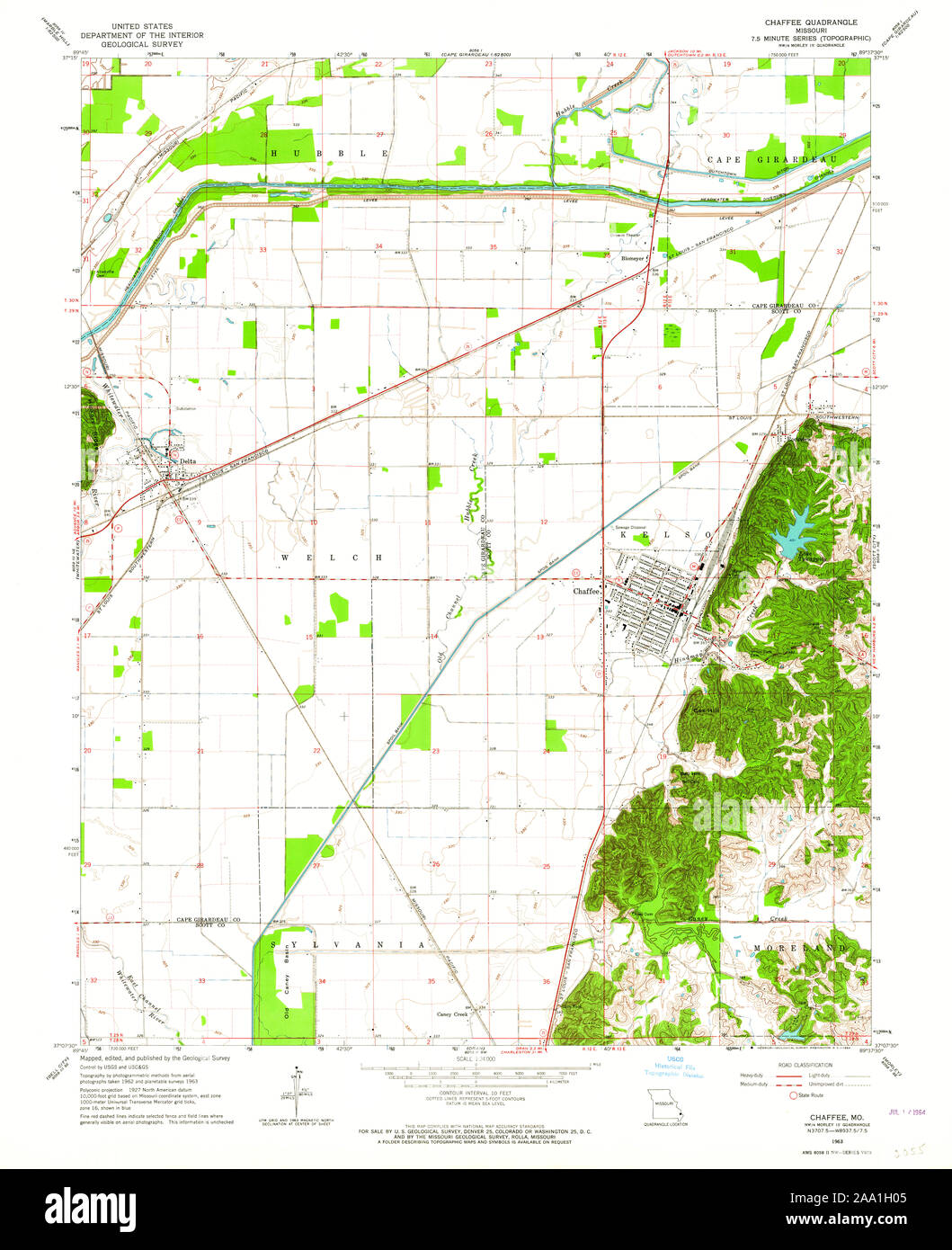 USGS TOPO Karte Missouri MO Chaffee 322255 1963 24000 Wiederherstellung Stockfoto