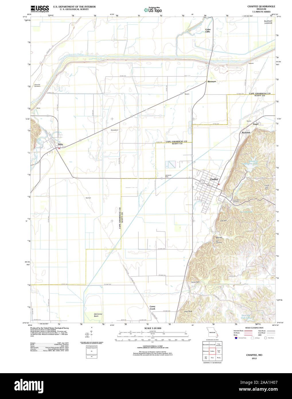 USGS TOPO Karte Missouri MO Chaffee 20120117 TM Wiederherstellung Stockfoto