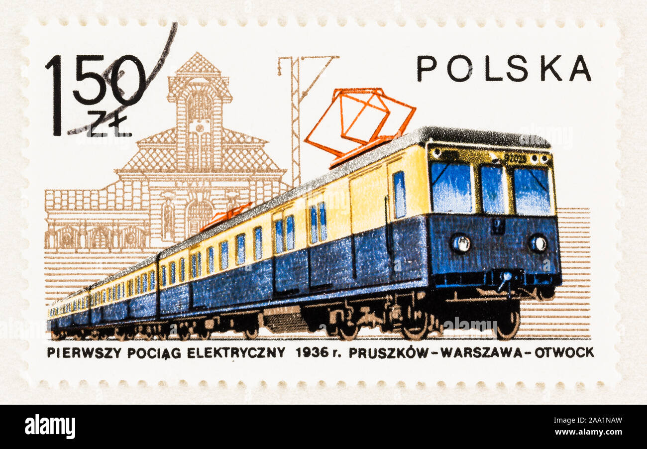 SEATTLE, Washington - 9. Oktober 2017: erste elektrische Lokomotive von 1936 auf polnische Briefmarke. Scott #2254 im Jahr 1978 ausgegeben. Stockfoto