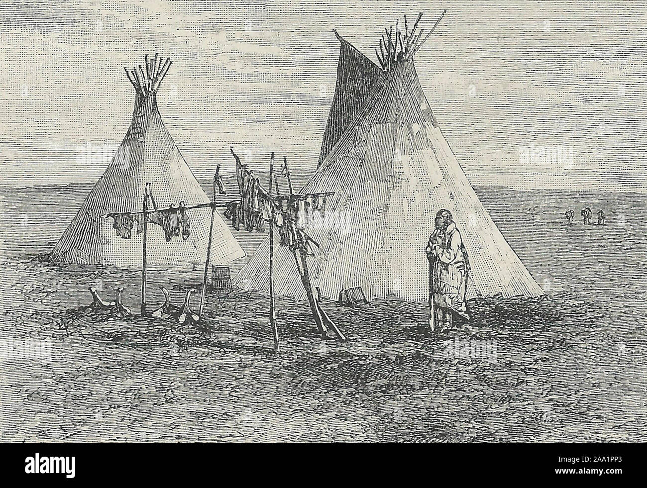 Carded Fleisch in einem Arrapaho Camp, ca. 1880 Stockfoto