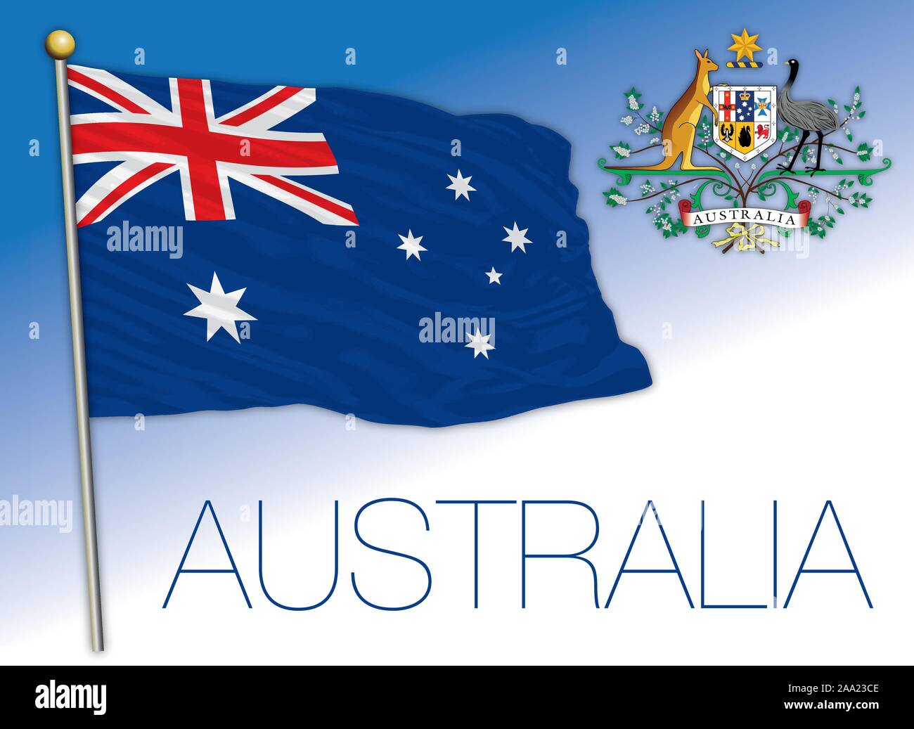 Australien offizielle nationale Flagge und Wappen, Vector Illustration Stock Vektor